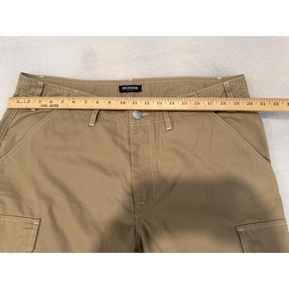 True Religion Men's Travertine Tan Baggy Wide‎ Leg Classic Cargo Pants Size 36